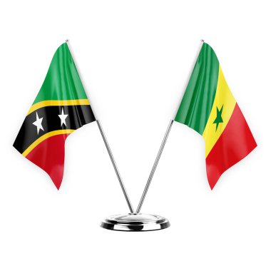 Two table flags isolated on white background 3d illustration, saint kitts and venis and senegal