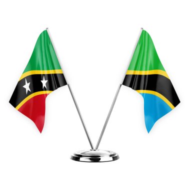 Two table flags isolated on white background 3d illustration, saint kitts and venis and tanzania