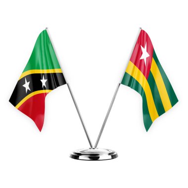 Two table flags isolated on white background 3d illustration, saint kitts and venis and togo