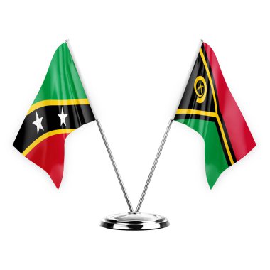 Two table flags isolated on white background 3d illustration, saint kitts and venis and vanuatu