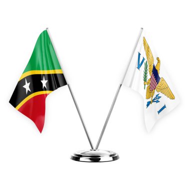 Two table flags isolated on white background 3d illustration, saint kitts and venis and virgin islands