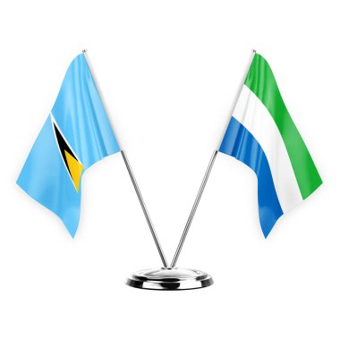 Two table flags isolated on white background 3d illustration, saint lucia and sierra leone