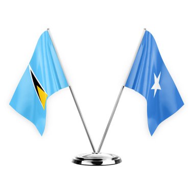 Two table flags isolated on white background 3d illustration, saint lucia and somalia
