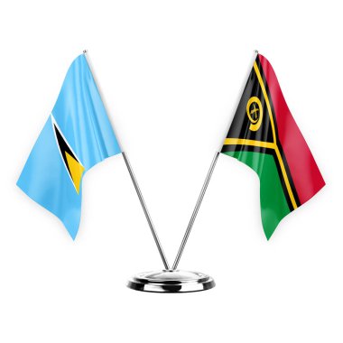 Two table flags isolated on white background 3d illustration, saint lucia and vanuatu