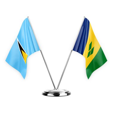 Two table flags isolated on white background 3d illustration, saint lucia and saint vincent and the grenadines