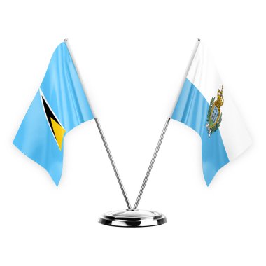 Two table flags isolated on white background 3d illustration, saint lucia and san marino