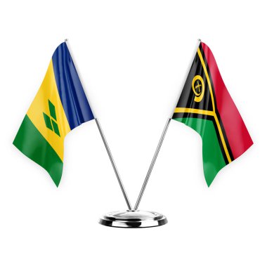 Two table flags isolated on white background 3d illustration, saint vincent and the grenadines and vanuatu