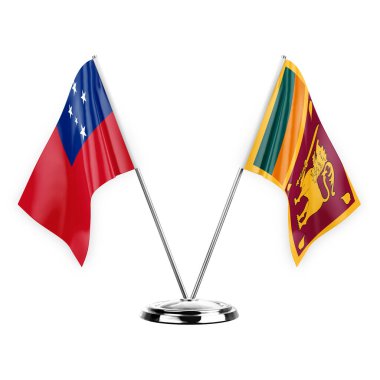 Two table flags isolated on white background 3d illustration, samoa and sri lanka