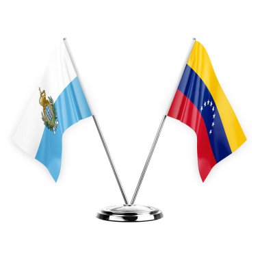 Two table flags isolated on white background 3d illustration, san marino and venezuela