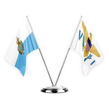 Two table flags isolated on white background 3d illustration, san marino and virgin islands