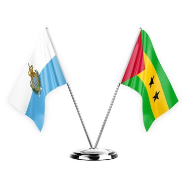 Two table flags isolated on white background 3d illustration, san marino and sao tome and principe