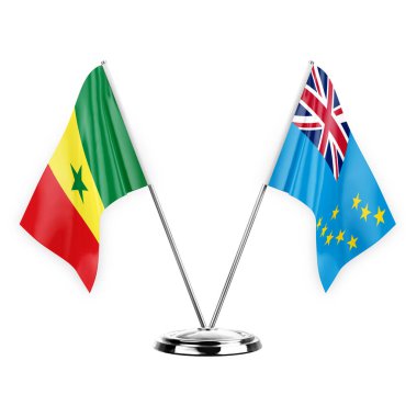 Two table flags isolated on white background 3d illustration, senegal and tuvalu