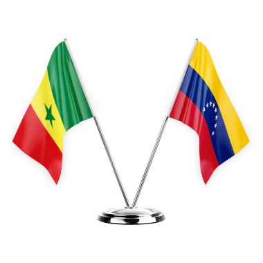 Two table flags isolated on white background 3d illustration, senegal and venezuela