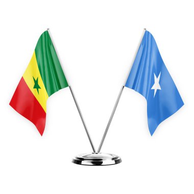 Two table flags isolated on white background 3d illustration, senegal and somalia