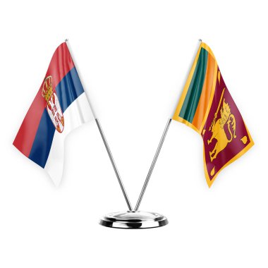 Two table flags isolated on white background 3d illustration, serbia and sri lanka
