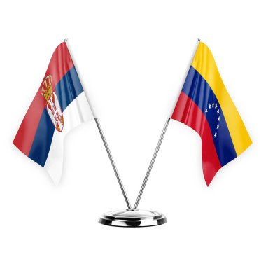 Two table flags isolated on white background 3d illustration, serbia and venezuela