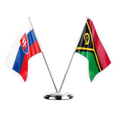 Two table flags isolated on white background 3d illustration, slovakia and vanuatu