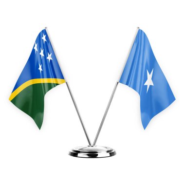 Two table flags isolated on white background 3d illustration, solomon islands and somalia