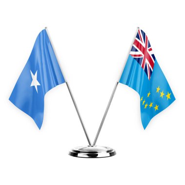 Two table flags isolated on white background 3d illustration, somalia and tuvalu