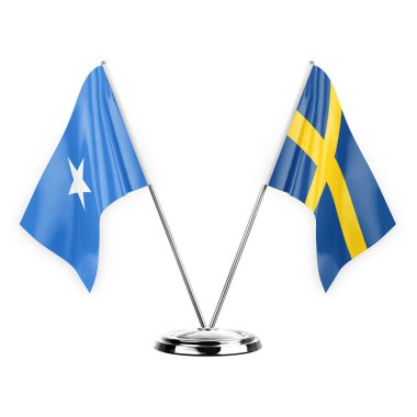 Two table flags isolated on white background 3d illustration, somalia and sweden