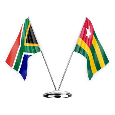 Two table flags isolated on white background 3d illustration, south africa and togo