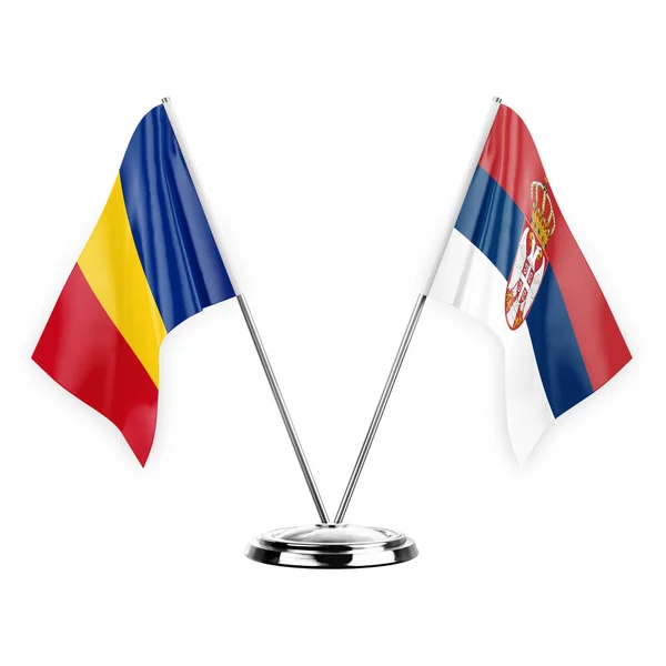 Two Table Flags Isolated White Background Illustration Romania Serbia — стокове фото