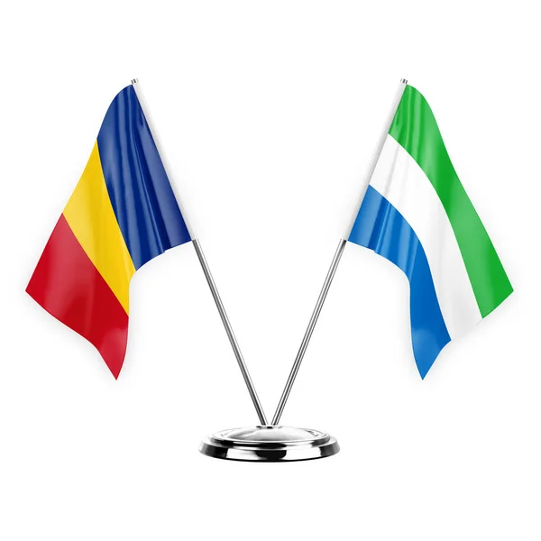 Two Table Flags Isolated White Background Illustration Romania Sierra Leone — Fotografia de Stock