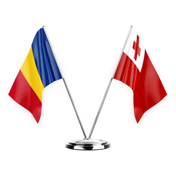 Two Table Flags Isolated White Background Illustration Romania Tonga — Stockfoto