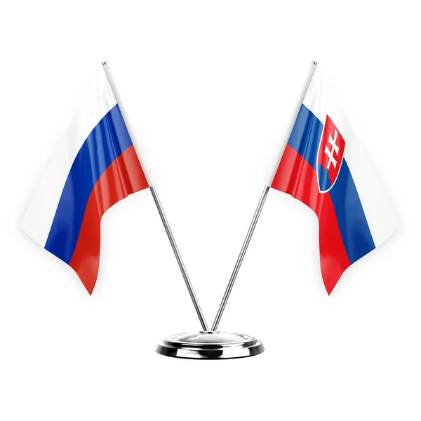 Two Table Flags Isolated White Background Illustration Russia Slovakia — Stock Photo, Image