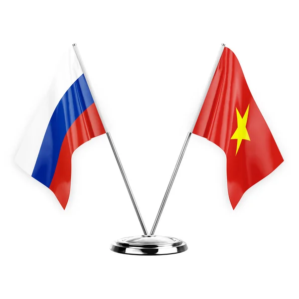 Two Table Flags Isolated White Background Illustration Russia Vietnam — стоковое фото