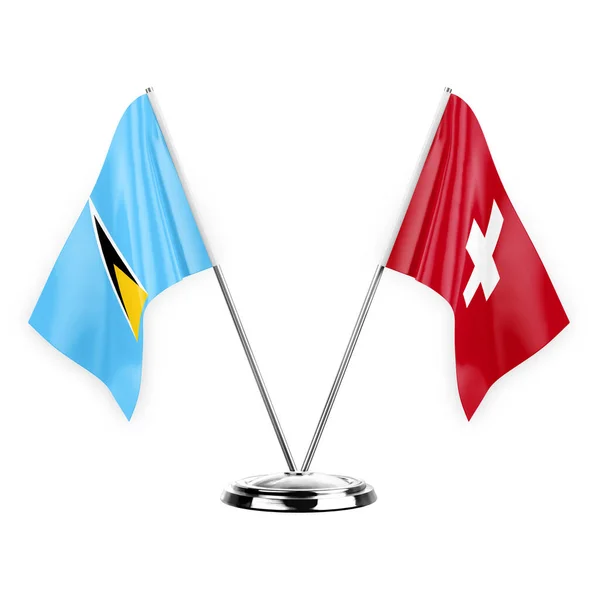 Two Table Flags Isolated White Background Illustration Saint Lucia Switzerland — Stockfoto