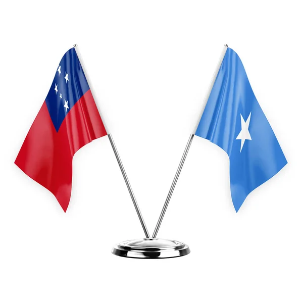 Dos Banderas Mesa Aisladas Sobre Fondo Blanco Ilustración Samoa Somalia — Foto de Stock