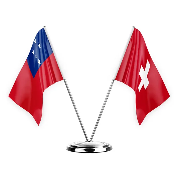 Two Table Flags Isolated White Background Illustration Samoa Switzerland — Stock fotografie