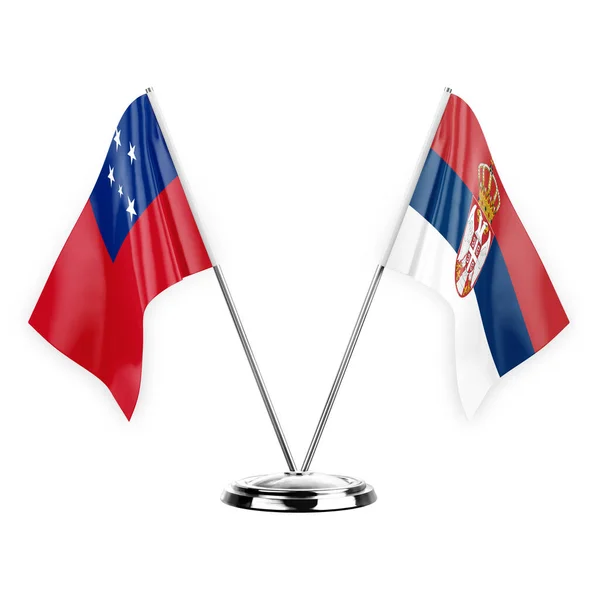 Two Table Flags Isolated White Background Illustration Samoa Serbia — Fotografia de Stock