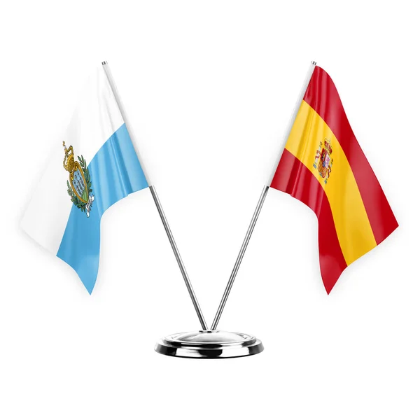 Two Table Flags Isolated White Background Illustration San Marino Spain — Fotografia de Stock