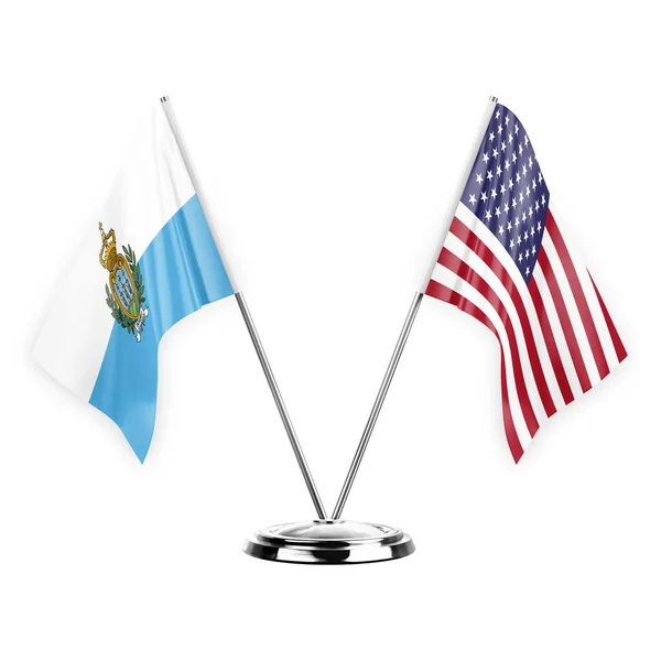 Two Table Flags Isolated White Background Illustration San Marino Usa — Stockfoto
