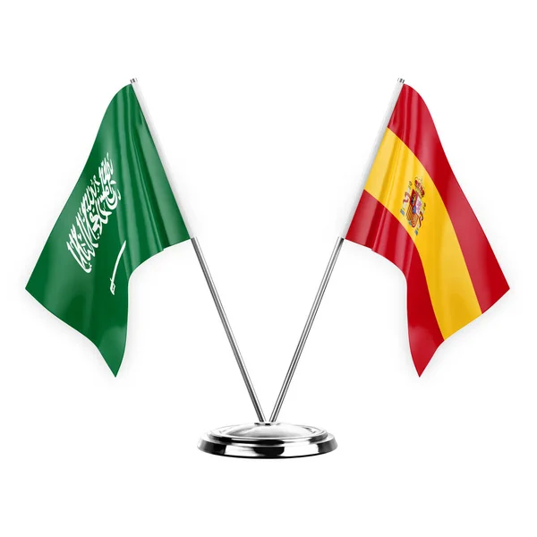 Two Table Flags Isolated White Background Illustration Saudi Arabia Spain — Fotografia de Stock