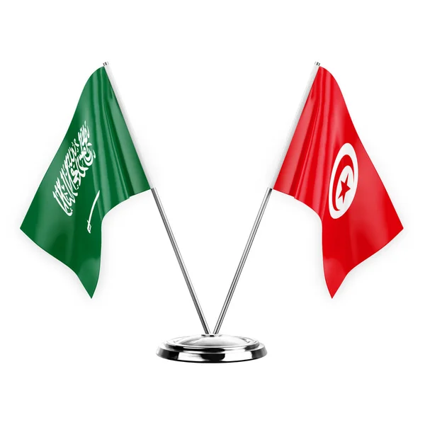 Two Table Flags Isolated White Background Illustration Saudi Arabia Tunisia — Fotografia de Stock