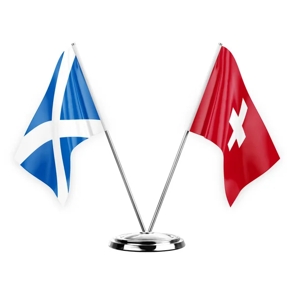 Two Table Flags Isolated White Background Illustration Scotland Switzerland — Stockfoto