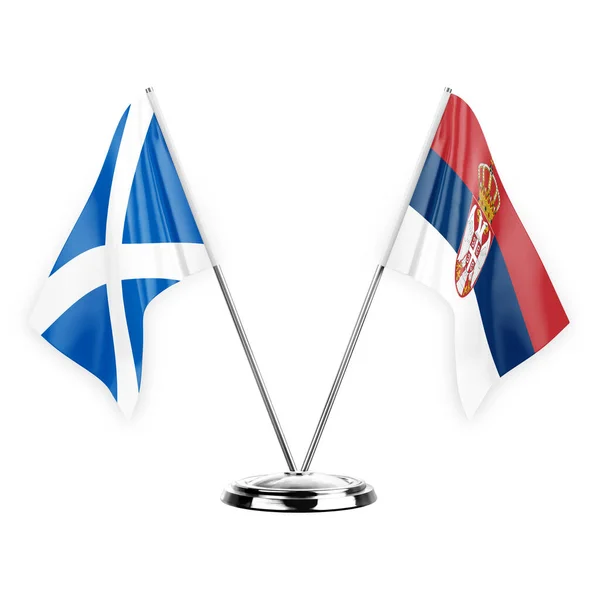 Two Table Flags Isolated White Background Illustration Scotland Serbia — ストック写真