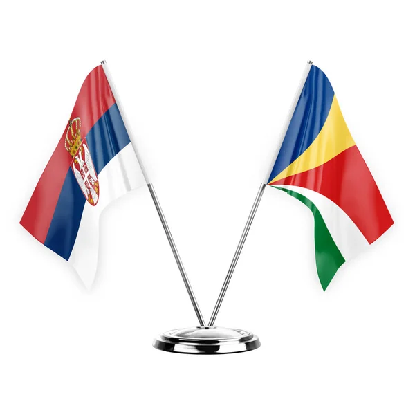 Два Столові Прапори Ізольовані Білому Тлі Ілюстрація Сербія Сейшели — стокове фото