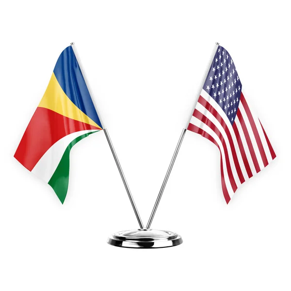 Two Table Flags Isolated White Background Illustration Seychelles Usa — Stockfoto