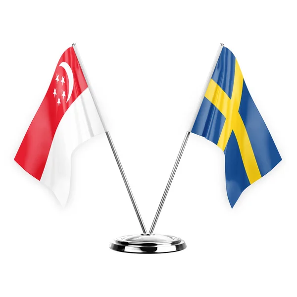 Two Table Flags Isolated White Background Illustration Singapore Sweden — Stock Photo, Image