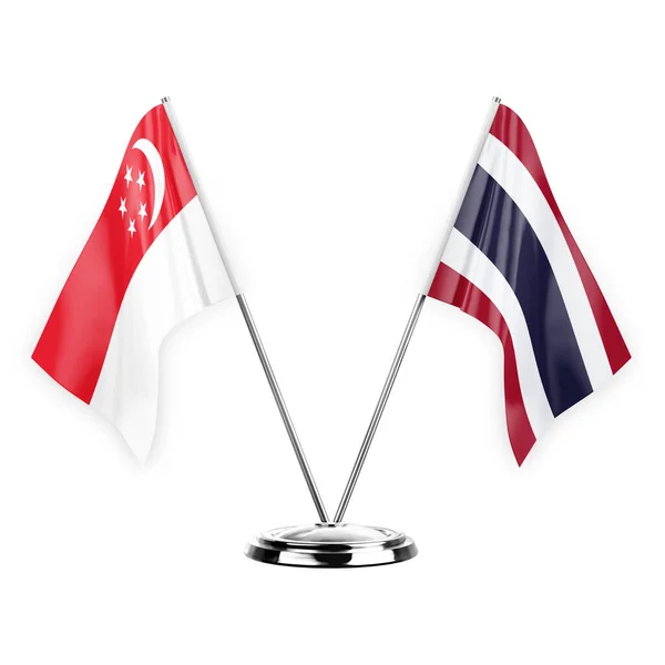 Two Table Flags Isolated White Background Illustration Singapore Thailand — Stockfoto