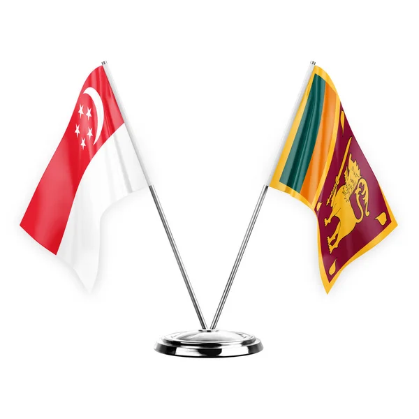 Two Table Flags Isolated White Background Illustration Singapore Sri Lanka — Fotografia de Stock