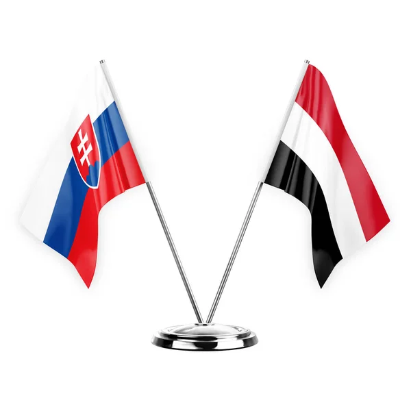 Two Table Flags Isolated White Background Illustration Slovakia Yemen — Stock Photo, Image