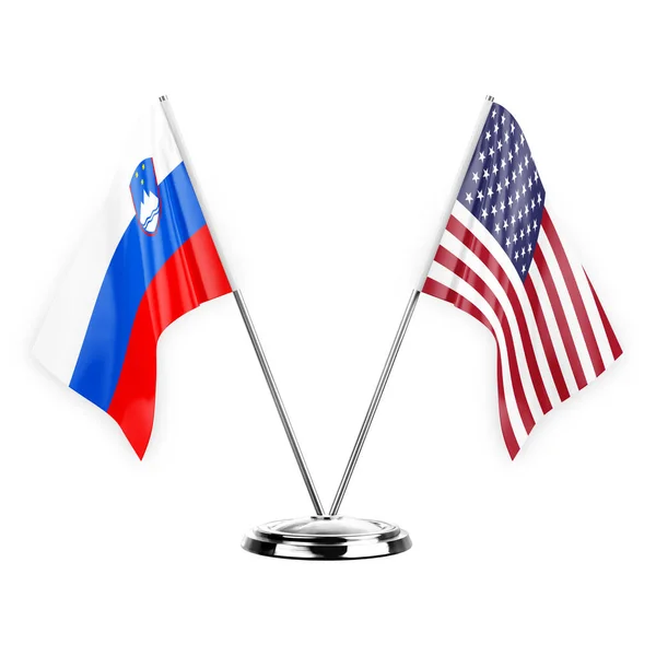 Two Table Flags Isolated White Background Illustration Slovenia Usa — Stockfoto