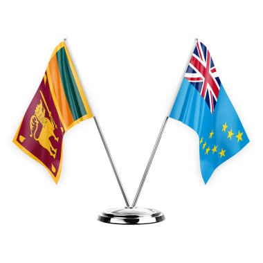 Two table flags isolated on white background 3d illustration, sri lanka and tuvalu