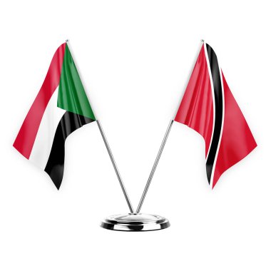 Two table flags isolated on white background 3d illustration, sudan and tobago