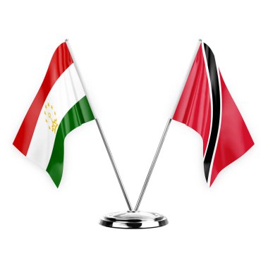 Two table flags isolated on white background 3d illustration, tajikistan and tobago